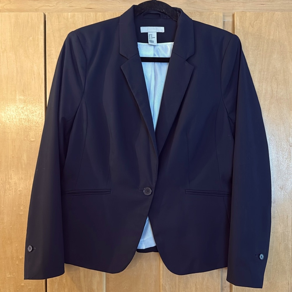 💼 H&M suit jacket blazer black single button tailored fit fully lined size 12